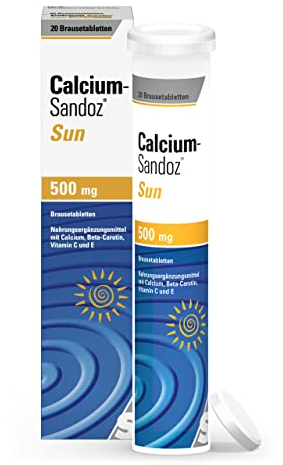 Calcium-Sandoz® Sun Brausetabletten | 20 Stk | Nahrungsergänzung zum Schutz der Haut | Calcium, Vitamin C, Vitamin E & Beta Carotin | Fruchtiger Geschmack