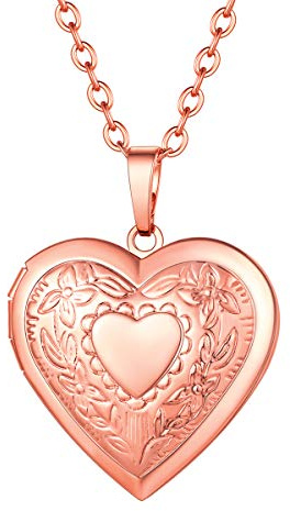 FOCALOOK Collana Personalizzata con Foto Collana Donna Medaglione Cuore Personalizzato Catena Donna Oro Rosa Personalizzata Acciaio Inossidabile per Ragazza Confezione Regalo