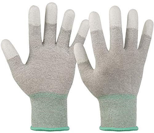 JM-FUHAND ESD Anti static gloves for PC building,carbon fiber PU coated finger anti-static gloves, to protect the safety of computer installation and repair(Medium 2 Pairs)