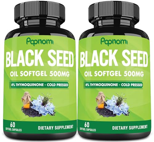 Papnami Premium Black Seed Oil Softgel Capsules - 2 Packs 60 Counts 500mg - 4 Month Supply for Immunity, Circulation, Digestive, Skin, Hair & Body Management