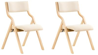 SoBuy Chaises Pliantes Tapissées Lot de 2 en Bois, montées, 48x80x54cm | Chaise de Réunion en Bois ergonomique & pliante, housses amovibles, charge 90 kg, bouleau, bureau & balcon, FST40-Wx2