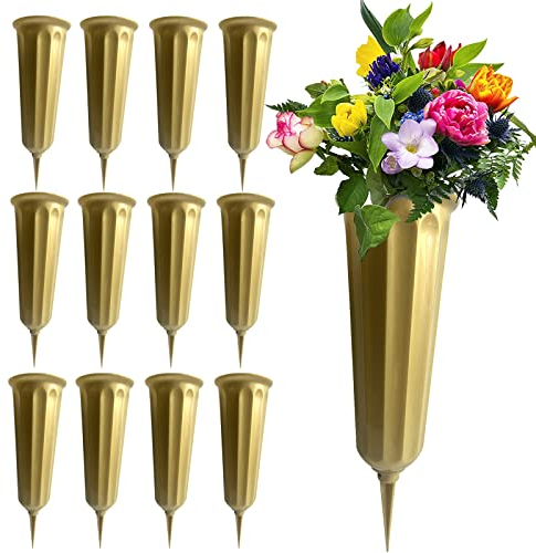 Gedenkblumenvasen, Kunststoff, Friedhofsvasen mit Spikes, Friedhofsdekorationen für Grabdekorationen für Blumen, Kunststoffvasen, 12 Stück