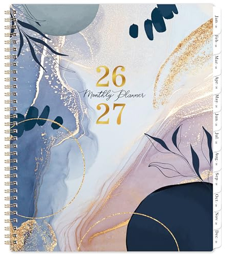 Planning mensuel 2026-2027 – janvier 2026 à décembre 2027, 21,6 x 27,9 cm, planificateur mensuel 24 mois 2026-2027, calendrier avec onglets, poche intérieure, papier épais – Sable feuille