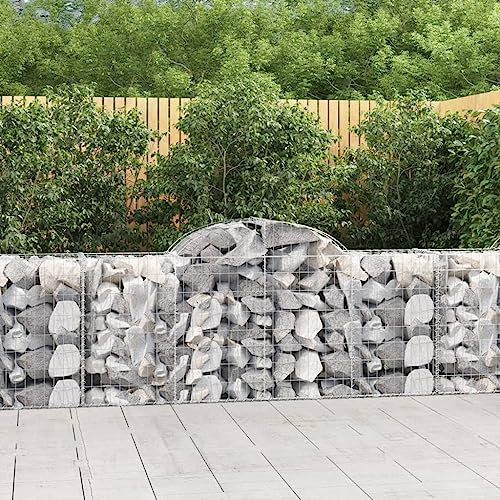 JUNZAI Arched Gabion Baskets 9 pcs 200x50x80/100 cm Galvanised Iron,Gabion Wall Mesh Wire Stone Basket Galvanised Iron Stone Basket Outdoor Spiral Planter Retaining Wall