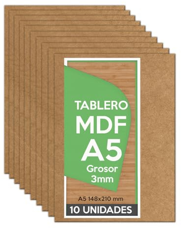 Planetacase - Tablero MDF A5 3mm - Paneles de Madera de Ingeniería para Manualidades, Corte Láser, Marqueteria - No Tóxico - Procedente de la UE - Tableros A5 148x210 mm - 10 Unidades