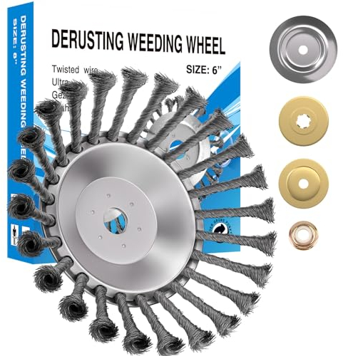 BAHJGER Unkrautbürste Freischneider,Bohrung 25.4 mm Profi Wildkrautbürste,StahlbüRste,Unkrautbürste, zur Effektiven Moosentfernung,mit Montagezubehör (6 Zoll)