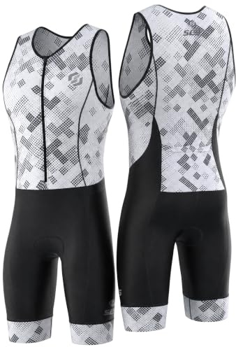 SLS3 Triathlon Einteiler Herren | FRT Trisuit | 2 Taschen | Wettkampf Triathlonanzug | Tri Anzug Frontreißverschluss (Black/Blue Stripes, M)