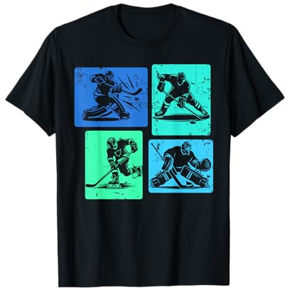 Retro-Hockey-Spielerbekleidung Unisex Kinder Hockey-Kinder-T-Shirt Schwarz S Klassisch Crew-Ausschnitt Kleinkind Kleidergröße 36 Kurzarm T-Shirt