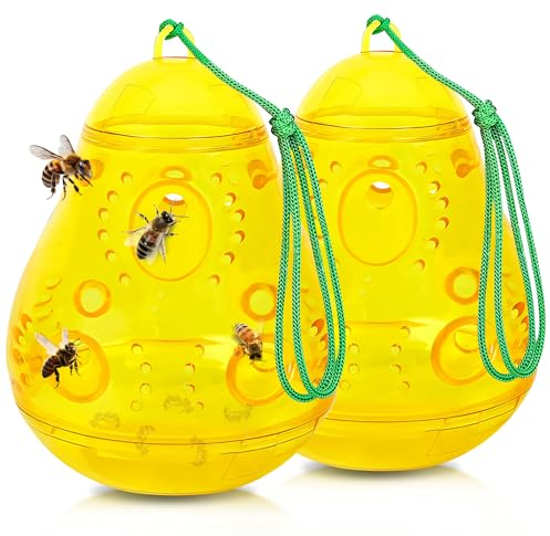 Wespenfalle, Wespenabwehr zum Aufstellen und Aufhängen, Wespenfalle für Draußen, Insektenfalle gegen Wespen, Bienen, Hornissen, Fliegenfalle Außen für Natürlichen Lockstoff (2 Stück)