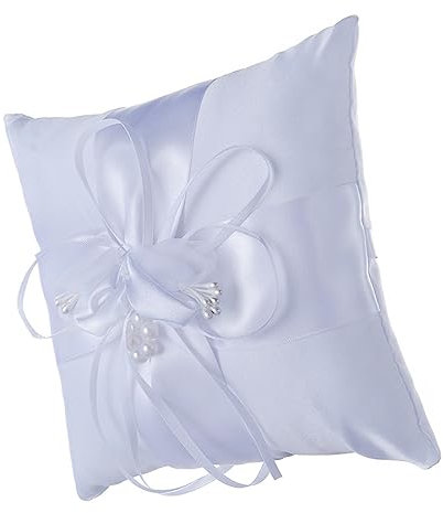 KITANDOVE Ringkissen Mit Blumen Und Perlen 15x15 cm Für Hochzeit Und Verlobung Elfenbeinfarben Weich Und Kompakt