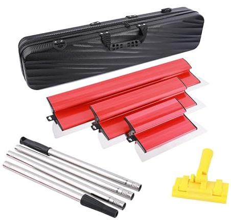 TINMAGI Spatole per Stucco Kit, Spatole in Acciaio Inox, set di 3 Spatola di Finitura Professionali (250 mm, 400 mm, 600 mm), con 4 aste di Estensione (4x40 cm) e Valigia