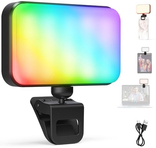 NEEWER VERSIÓN BÁSICA Luz LED RGB Selfies, 91 LED Clip on Teléfono Luz Relleno Compatible con iPhone, 20 Efectos CRI92 1000mAh para Computadora Webcam Laptop Zoom Videoconferencia Grabación, N6C