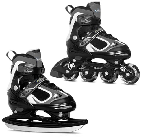 Nattork Inline Skates für Kinder, 2in1 Kinder Inliner & Schlittschuhe, Verstellbar Inline Skates für Jungen Mädchen Anfänger (Schwarz, Medium 32-36 EU)