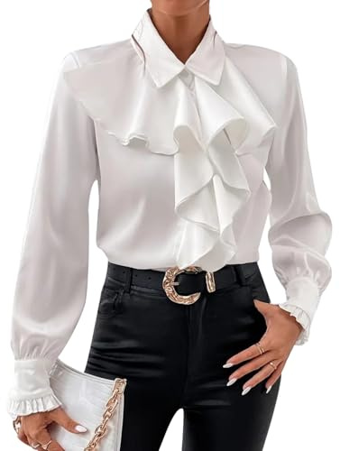 MINTLIMIT Ruffle Blouse for Women Neck Stand-Up Collar Long Sleeve Victoria Frilly Neck Blouse Shirt Tops