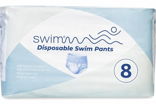 SWIMMM – Engångs badblöjor för barn – Storlek 8 (28–42 kg) – 30 st – Diskret & Hudvänlig – Skydd vid avföringsinkontinens – Säker simning i vatten