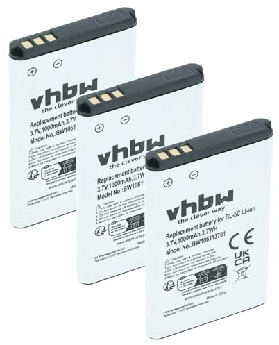 vhbw 3 x batteri kompatibel med Hagenuk Fono DS300, E110, E100, E60, C250, C900, C800 mobiltelefon smartphone telefon (1 000 mAh, 3,7 V, Li-Ion)