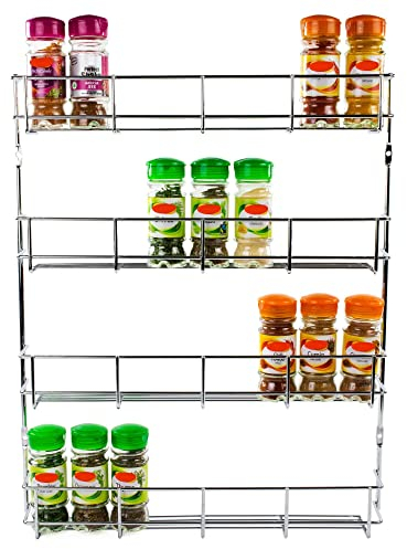 andrew james Wall Mounted Spice Rack – No Assembly Needed | Chrome Hanging Spice Shelf for Inside Cupboard Door or Wall | Kitchen Cupboard Organiser & Spice Storage Rack with Fixings – Holds 32 Jars