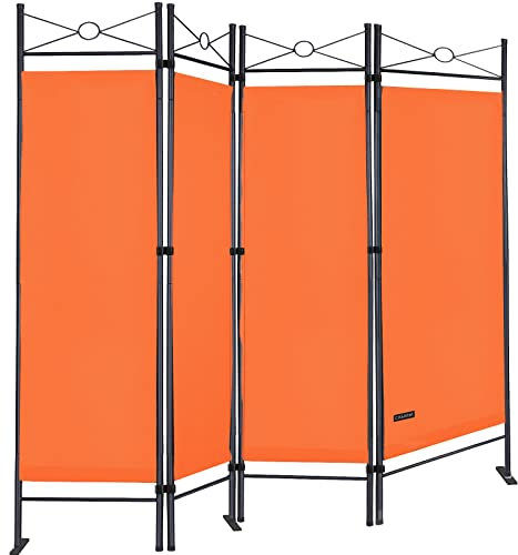 DEUBA® Trennwand 180x160cm 4 teilig Blickdicht Freistehend Faltbar Stabil Indoor Wohnzimmer Schlafzimmer Büro Raumteiler Spanische Wand Paravent Orange