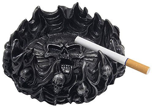 Decorative Skulls and Crossbones in Flames Ashtray for Spooky Skeleton Halloween Decorations or Medieval Art Figurines & Gothic Home Decor As Scary Fantasy Gifts