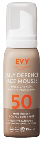 EVY Mousse de Uso Diario con Protección UV SPF 50 - última tecnología antienvejecimiento, hidratante, sin perfume, vegana