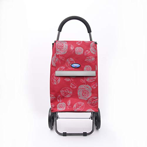 Eagle London Multicoloured Floral Print Lightweight 2 Wheel Shopping Trolley 35ltr Capacity, 98 x 45 x 34cm (Red)