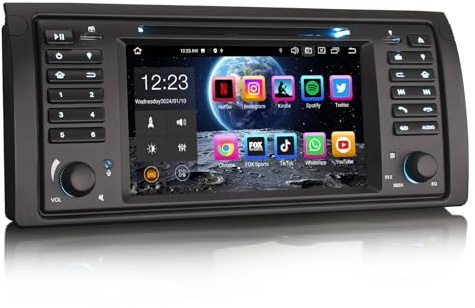 Erisin 8-Core 4GB RAM+64GB ROM 7 Pulgadas Android 14 GPS Navegación Pantalla Táctil DVD Estéreo de Automóvil para BMW Serie 5 X5 E53 Soporta Dab+ CarPlay Android Auto DSP Bluetooth 5.0 WiFi ADP2 OBD2