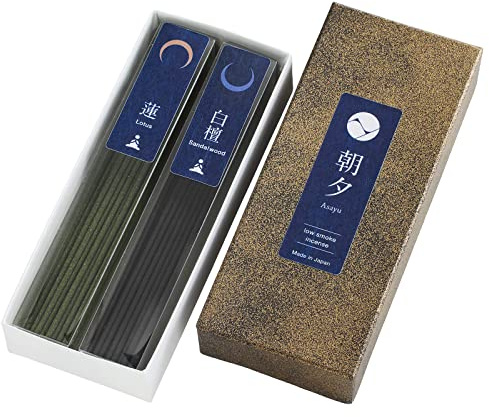 Asayu Japan ese rökelsepinnar med låg rökelsepinnar yoga doftset (lotus och sandelträ), tillverkad i Japan 40 gr kvalitetsvariationspaket för meditation (yoga (Lotus & sandelträ))