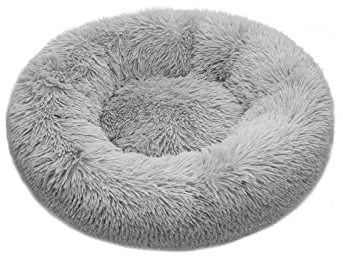 通用 Haustierbett Katzenbett, Haustierbett Flauschig, Plüsch Hundebett Rund Weiches Flauschiges rutschfest Katzenkissen Waschbar Haustierbett (M~50cm Hellgrau), YGDE-2707-L419