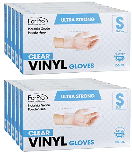 ForPro - Guantes de vinilo desechables, transparentes, grado industrial, sin polvo, sin látex, no estériles, aptos para alimentos, 2.75 mil. Palma, 3.9 mil. dedos, pequeños, 100 unidades (paquete de