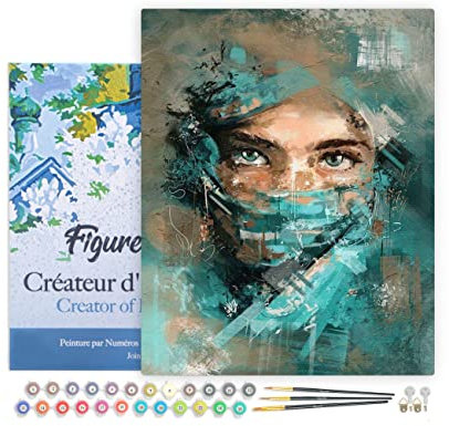 Figured'Art Peinture par Numéro Adulte avec Cadre Regard envoutant - Activité Manuelle Kit de Loisir Créatif DIY Numéro d'Art Complet - 40x50cm toile tendue sur châssis