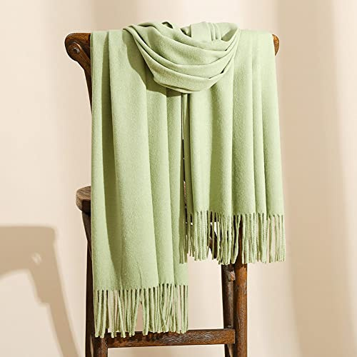 HGJH Écharpe Chaude Femme, Écharpes d'hiver Vert Sauge Doux Châle Chaud Couverture Épaisse Gland De Couleur Unie Cachemire Sentir Écharpe Longue Grande Écharpe d'hiver À La Mode Écharpes Volées