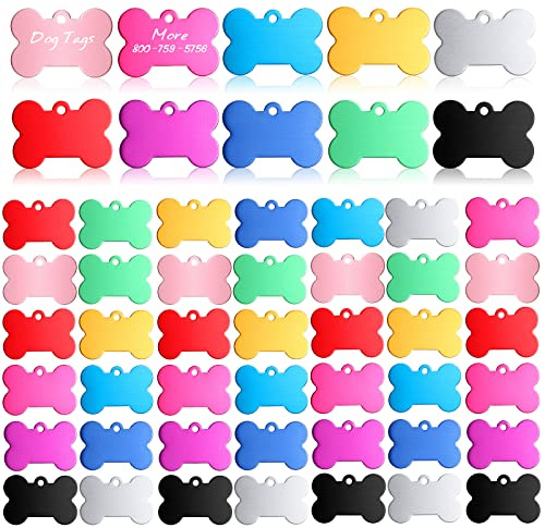 Roowest 100 Pcs Blank Dog Pet Tags Bulk for Engraving 38mm Aluminum Bone Shape Name Tag Colorful Double Sided Dog Cat Phone Number Pendants