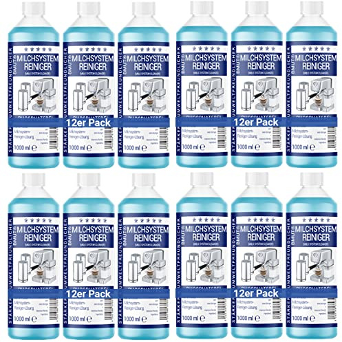 12 x 1 000 ml mjölksystemsrenare koncentrat för helautomatisk kaffemaskin, mjölkskummare, mjölkskumrengöring, mjölkrengöring, universell för alla tillverkare