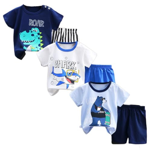 XM-Amigo Lot de 3 Ensembles Bébé et Garçon T-Shirt Short Manches Courtes | Vêtements en coton à manches courtes, adaptés comme sous-couche en mi-saison,3 Mois à 7 Ans