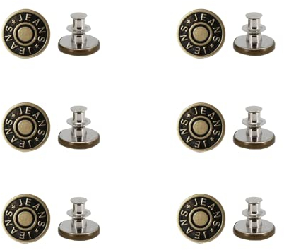 Jeans Knöpfe, 6 Stück Verstellbare Jeansknöpfe, 17mm Jeans Knöpfe Ohne Nähen, Button Pins Jeans mit Nieten, DIY Jeansknopf, Jeans Einziehbare Knöpfe, Für Reparatur von Jeansgrößen