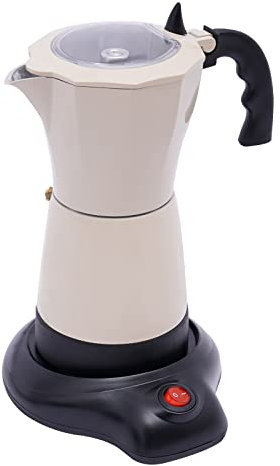 WOQLIBE Cafetera espresso eléctrica con base para 6 tazas de espresso: 300 ml, 480 W, aleación de aluminio (blanco crema)