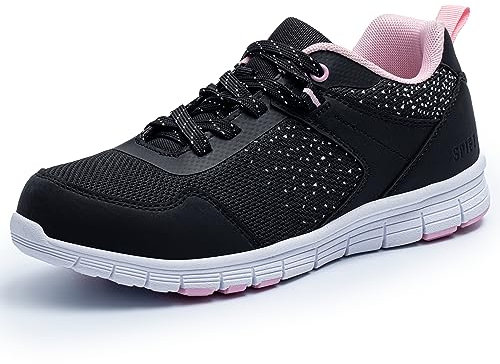 SPIEZ Leichte Arbeitsschuhe Damen Atmungsaktiv Pannensichere Sicherheitsschuhe für Damen, rutschfeste Modische Sneakers für die Arbeit und den Alltag (Schwarz-Rosa, EU 39)
