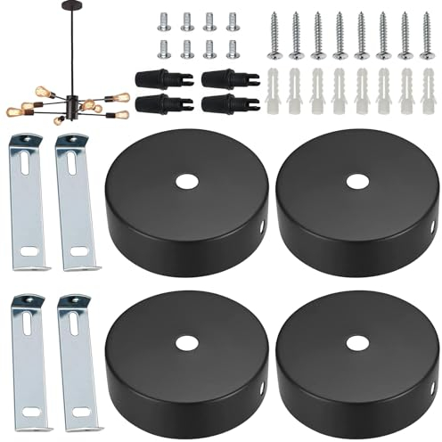 Zhixifan 4 Stück Decke Lampenabdeckung Deckenanschluss, 80 x 25 mm Baldachin Lampe Abdeckung, Deckenbaldachin Kits, Perfect decoration für Pendelleuchten, Runder, Mattschwarz