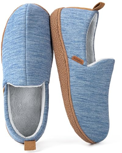 LongBay Women's Memory Foam Slippers Cozy Brushed Jersey Breathable House Shoes for Indoor Outdoor Blue, 7-8