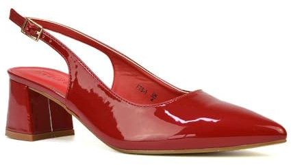 Womens Court Shoes Ladies Block Low Heel Point Toe Slingback Evening Red Patent Classic Pumps Shoes Size 7