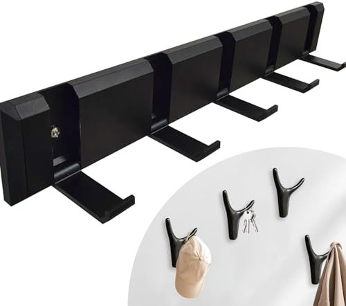 TDFERAN kleiderhaken Wand, Premium Aluminium Garderobenhaken, Mit 4 Stück Geweih Kleiderhaken, Aufhänger für Handtücher, Maximieren Sie den Raum ohne auf Stil zu verzichten! (5 Haken/Schwarz)
