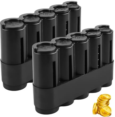 2 Stück Münzsortierer Euro, Tragbarer Münzsammler Auto mit 5 Münzen-Sortierer, Ergonomisches Design Münzspender für Kellner, Taxifahrer und Verkäufer Verwaltung von Transaktionen (Schwarz)