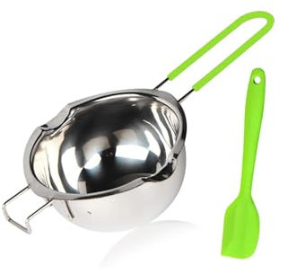 Stainless Steel Double Boiler Pot, 600ML Updated Melting Pot with Silicone Spatula for Melting Butter,Chocolate, Candy, Cheese and Caramel (green)