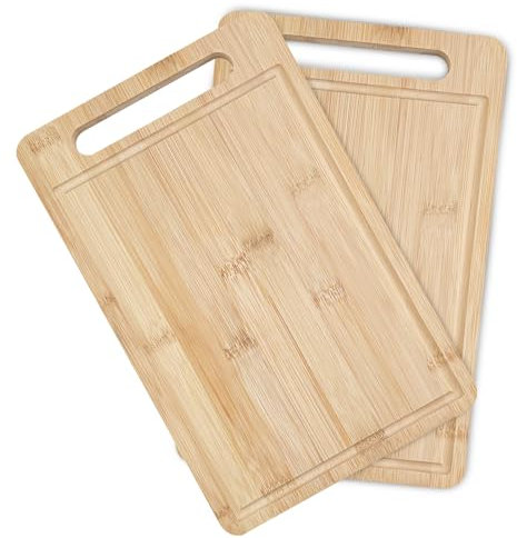 Luazvilkpsar 2 Pezzi Taglieri in Bambù, Tagliere da Cucina, Set Tagliere Cucina in Bamboo con Canalina per il Succo, 30.5x19.5x1.2cm Taglieri Legno, per Pane, Salami, Aperitivo e Impastare