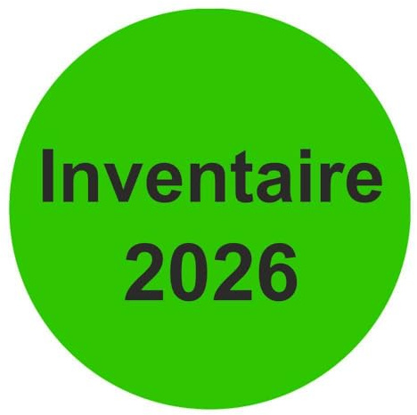 Lot de 1000 étiquettes d'inventaire « Inventaire 2026 » - Diamètre : 50 mm - Vert clair
