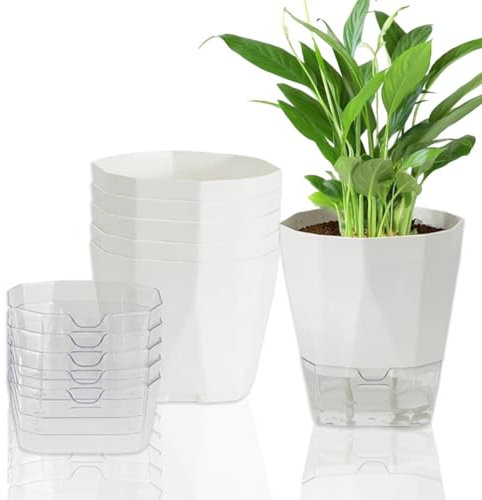 6 Stück Selbstbewässerungstopf, Blumentopf Selbstbewässernd, Fensterbank selbstbewässernd, Übertopf mit Untersetzer, Kräutertopf Küche Set, Blumentöpfe Ideal für Innen und Balkongärten