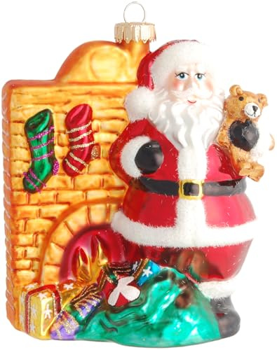 Krebs Glas Lauscha - Decoración navideña de cristal - Colgante de Navidad - Diseño: Santa junto a la chimenea - Tamaño: 12 cm aprox
