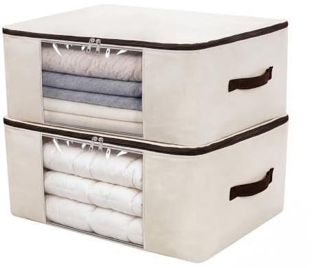 Sacche di Stoccaggio Extra Large in Tela 65x45x23cm - Organizzatore Robusto per Vestiti con Finestra in PVC Trasparente per Coperte, Cuscini, Cappotti Invernali, Biancheria da Letto e Articoli