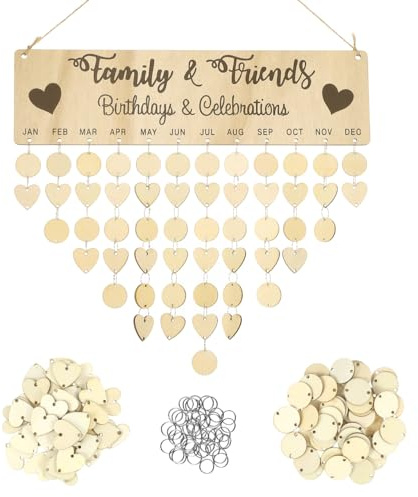 Gadpiparty Calendrier Bricolage En Bois À Suspendre Avec 50 Pendentifs Ronds Et CœUr Plaque De Rappel Anniversaire DéCoration IntéRieure Maison Organiseur Calendriers Muraux