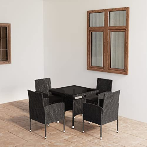 Qnhdfrt Gruppo da giardino in rattan sintetico, nero, 80 x 80 cm, con piano in vetro e tappezzeria, per terrazza, balcone, giardino